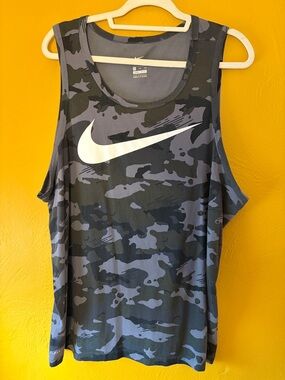 Nike Black & Gray Camo Dri-FIT Tank with White Swoosh